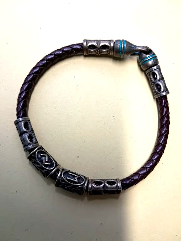 Leather Viking Rune Hook Bracelet 