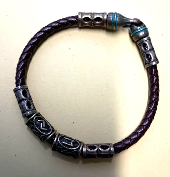 Leather Viking Rune Hook Bracelet 