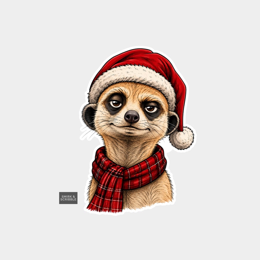 Unique Funny Christmas Sticker Xmas Decal For Adults - Cute Meerkat Posing