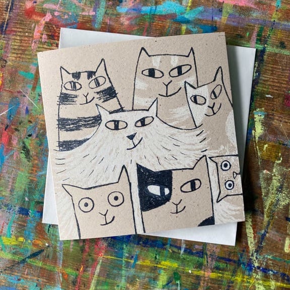 Hand printed Black and White Cats card by Jo Brown