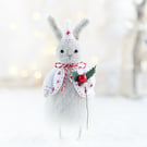 Christmas Bunny ornament, dressed up knitted rabbit figurine
