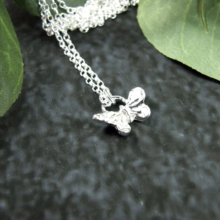 Fine Silver Dainty Butterfly Necklace. Minimalist Pendant
