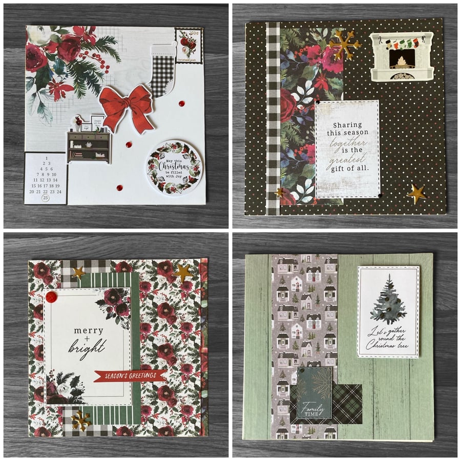 Christmas Cards. Set of four decoupage Christmas cards.
