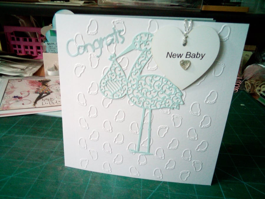 Blue stork new baby card