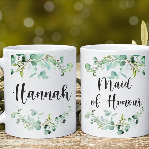 Wedding mug, personalised Maid of Honour or Bridesmaid, wedding day gift