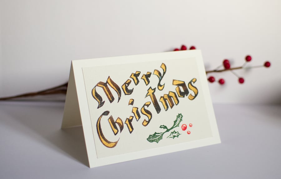 Handmade Illuminated Calligraphy Calligraphic Gothic Christmas Card