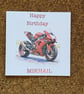 Red Sports Style Motorbike Birthday Card.Watercolour Style Bike. Personalised 