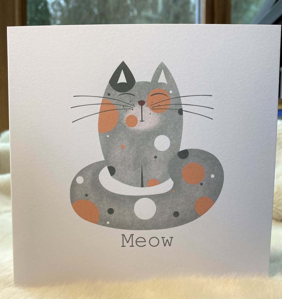 Birthday Cards, Grey Cat,  6 x 6 inches card, Greetings Card