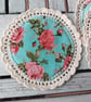 Set of four handmade floral coasters with crochet edge. - Image 2