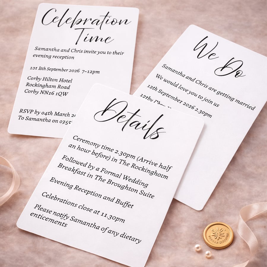 Black & White Script Wedding Invitations Set 