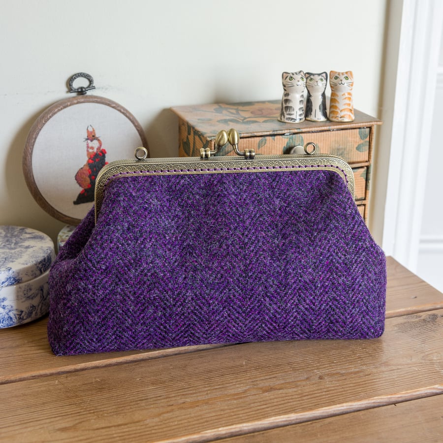 Harris Tweed purple herringbone shoulder bag with Liberty lawn lining