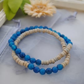 Agate stretch bracelet stack in deep teal (boho, beach)