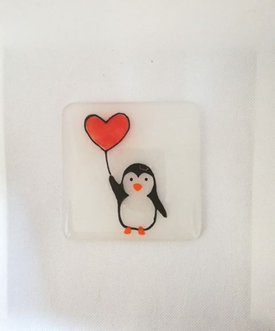 Penguin holding a Red Heart Balloon Coaster - Valentines