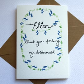 Personalised- wildflower thank you for being my bridesmaid card