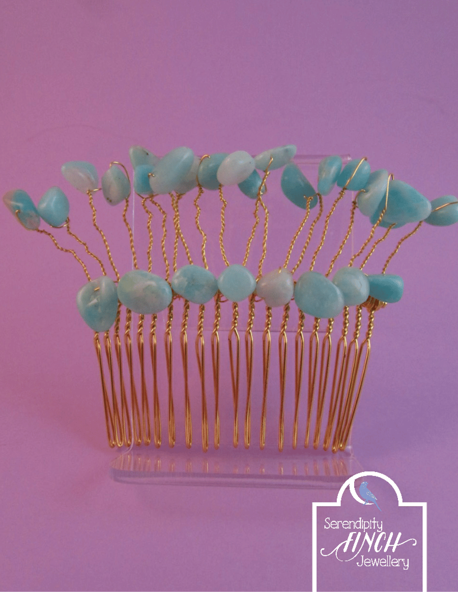 Turquoise Amazonite Hair Comb for Prom or Wedding
