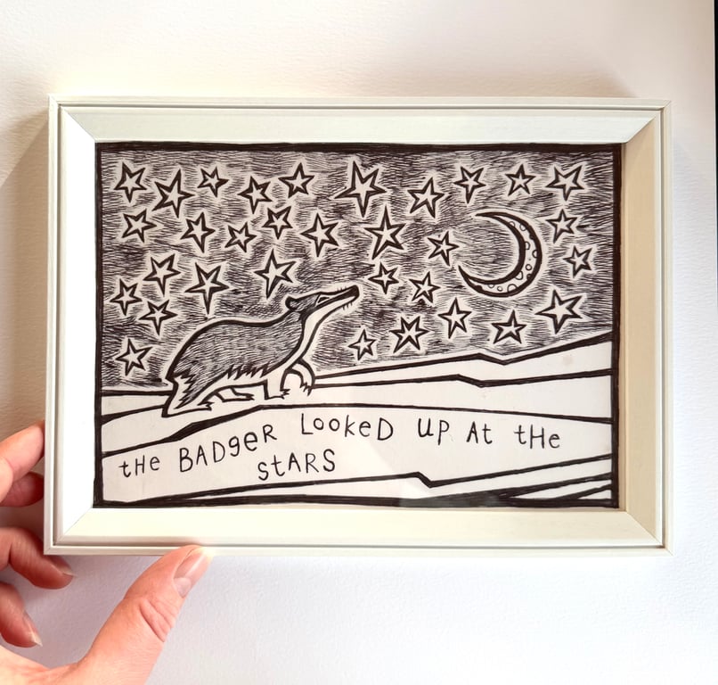 Badger Stars Giclee Print, Whimsical Joyful Home Art, Animal Illustration