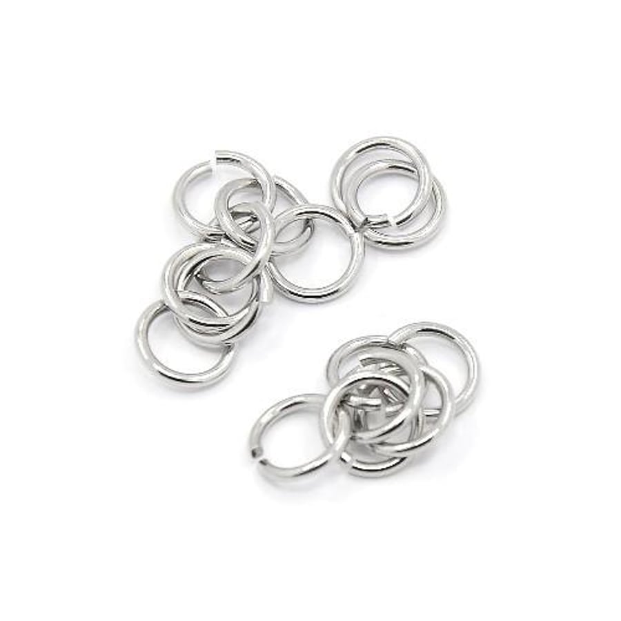 304 Stainless Steel Jump Rings - Silver, 1.2mm x 8mm - Pack of 100 - Durable Fin