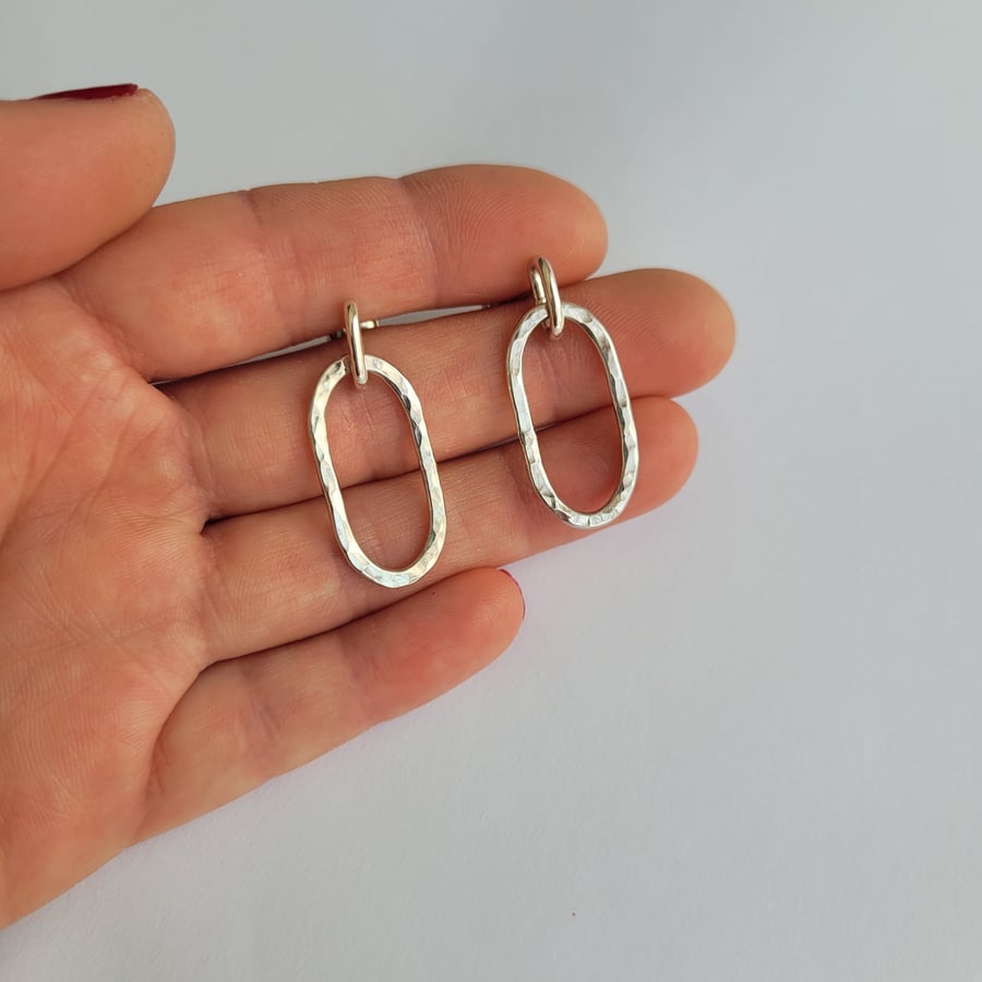 Silver Oval Earrings - Hammered Recycled Sterli... - Folksy