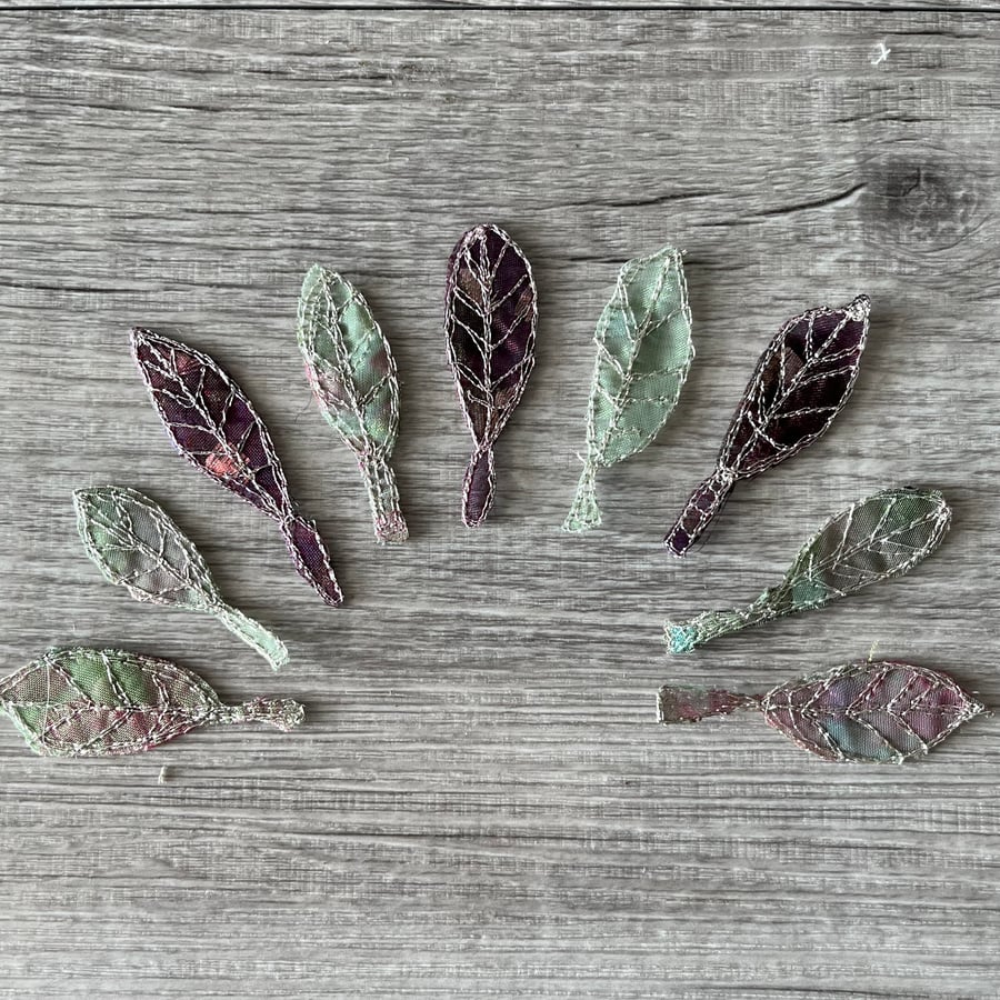 12 Free Motion Embroidery Leaf  Embellishments Card Making 