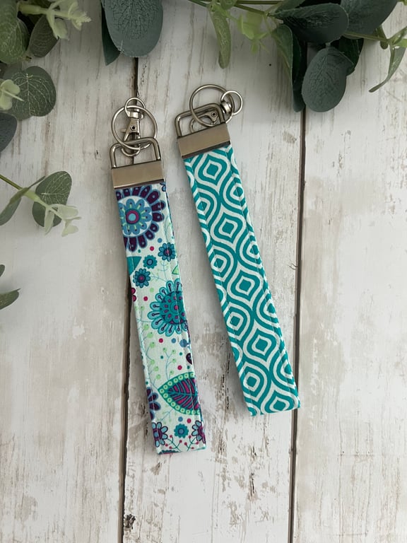Key Fob Wristlet Set  in Bright Fabric, Bag Strap