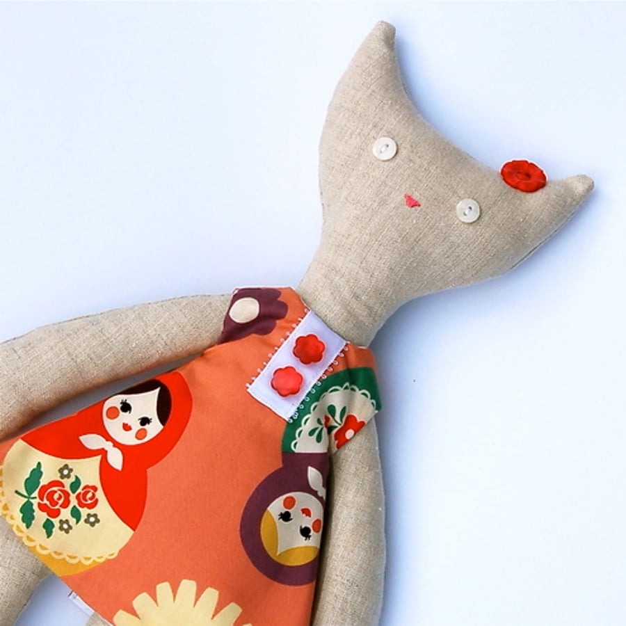 Linen Cat in Pink Russian Doll Print Dress