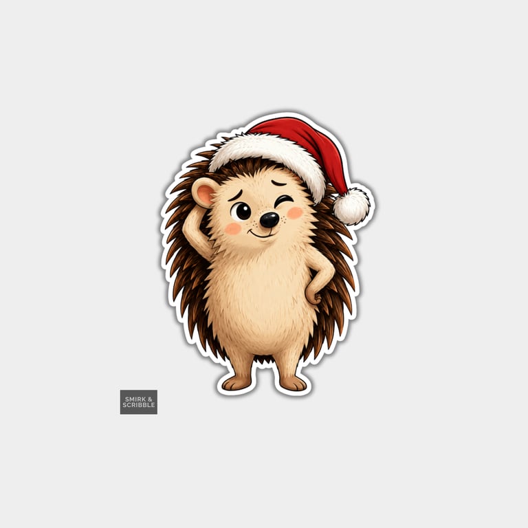 Funny Christmas Sticker Vinyl Xmas Decal For Adults - Cute Little Hedgehog 