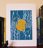 Hand Printed Blue and Gold Print Inspired by The Power