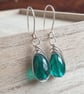 Teal crystal earrings, Raindrop inspired, Deep aqua teardrops - Image 3