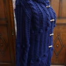 Ladies Navy Long Length Cardigan Hand knitted jacket Popcorn Chunky Wool Cable k