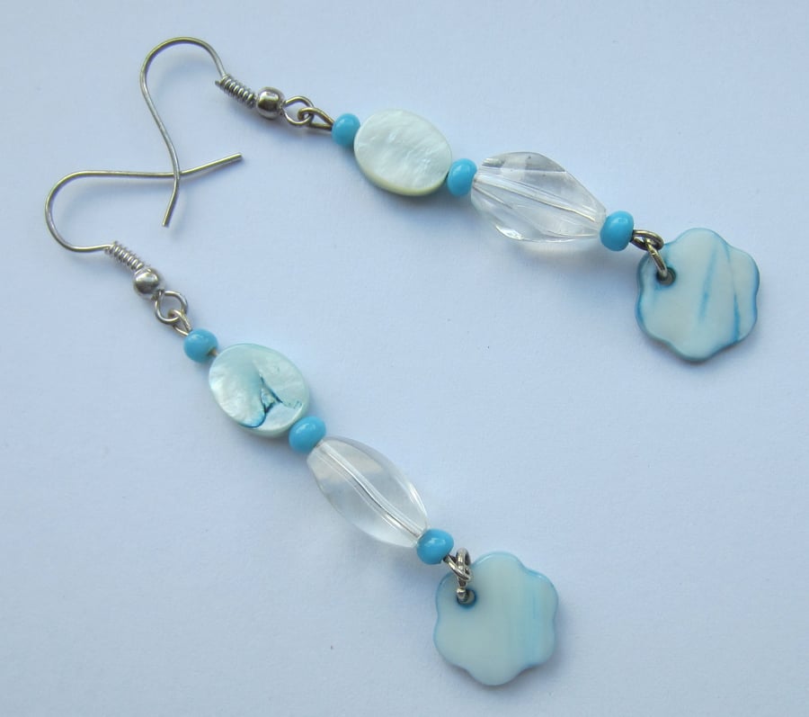 Blue Flower Drop Earrings