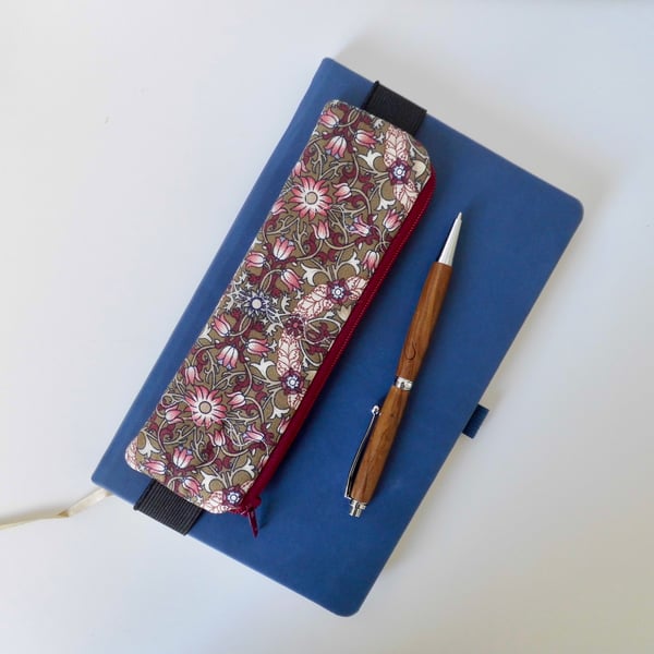  Elasticated pencil case for cover of book diary journal William Morris fabric