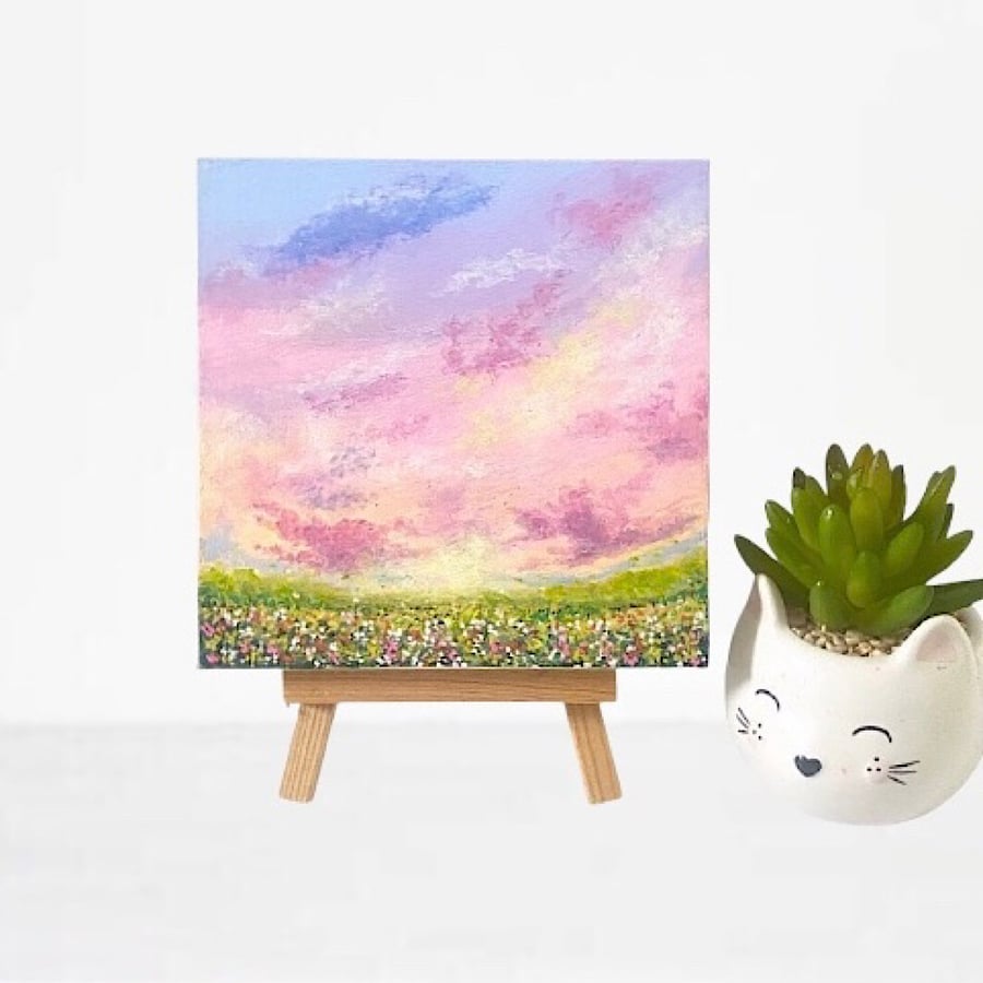 Acrylic on wood panel wild flower field 