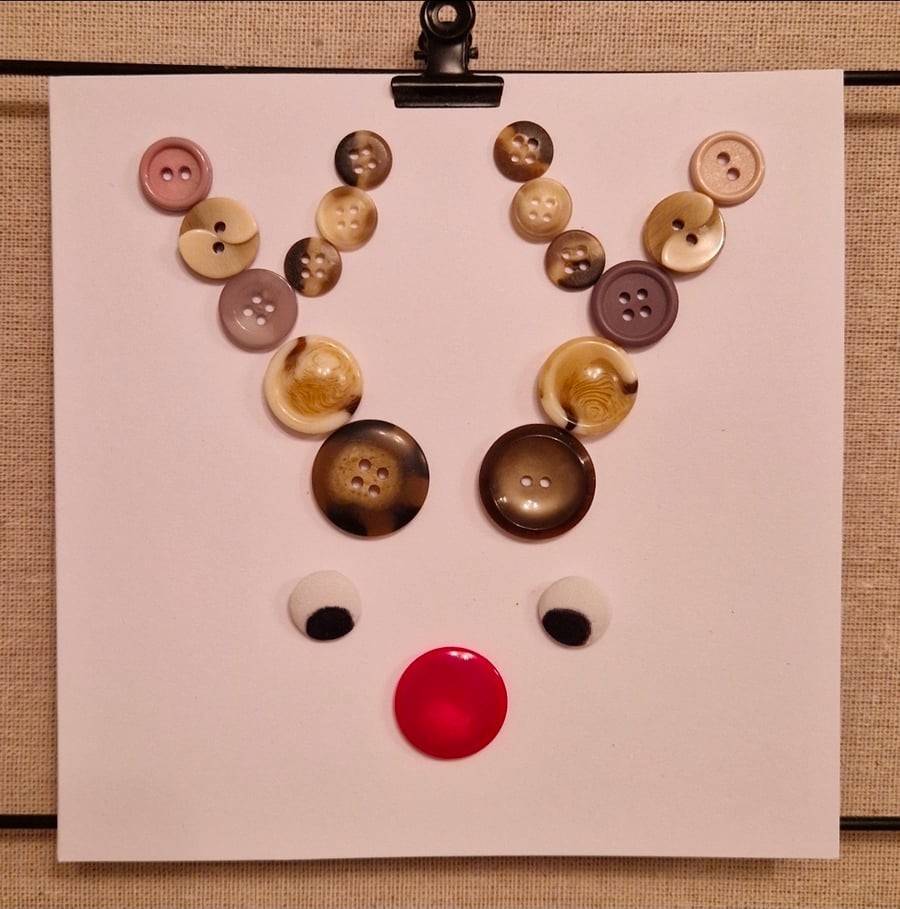 Reindeer antlers Rudolph Christmas card - buttons - unique item