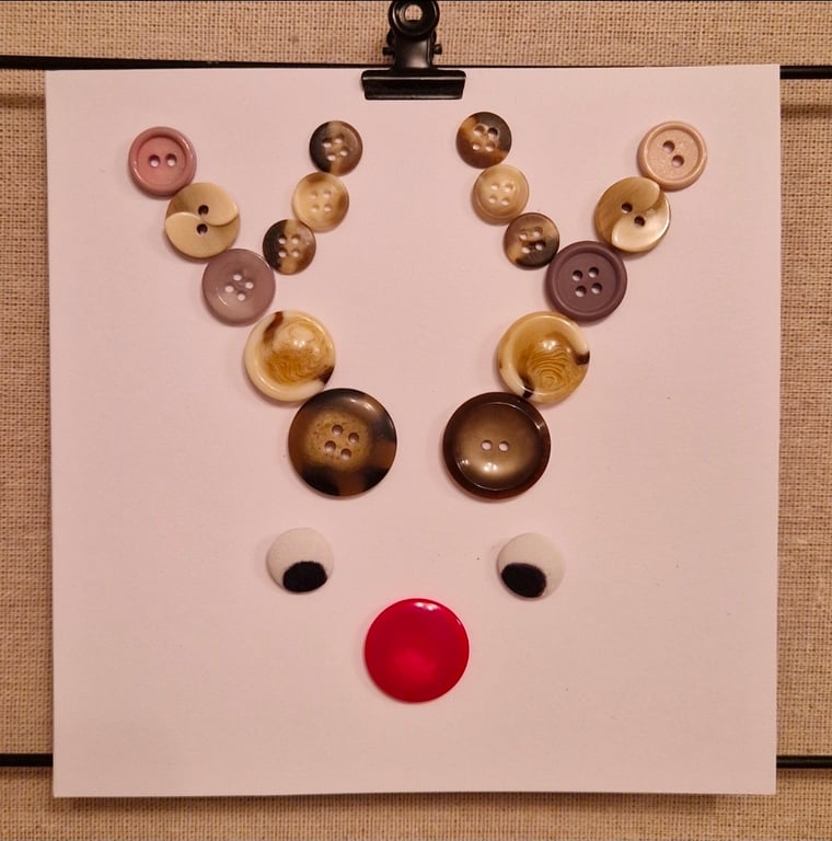 Reindeer antlers Rudolph Christmas card - buttons - unique item