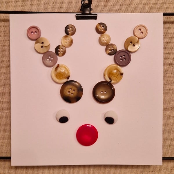 Reindeer antlers Rudolph Christmas card - buttons - unique item
