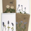 Pack of 4 Handmade Real Pressed Flower Greeting Cards