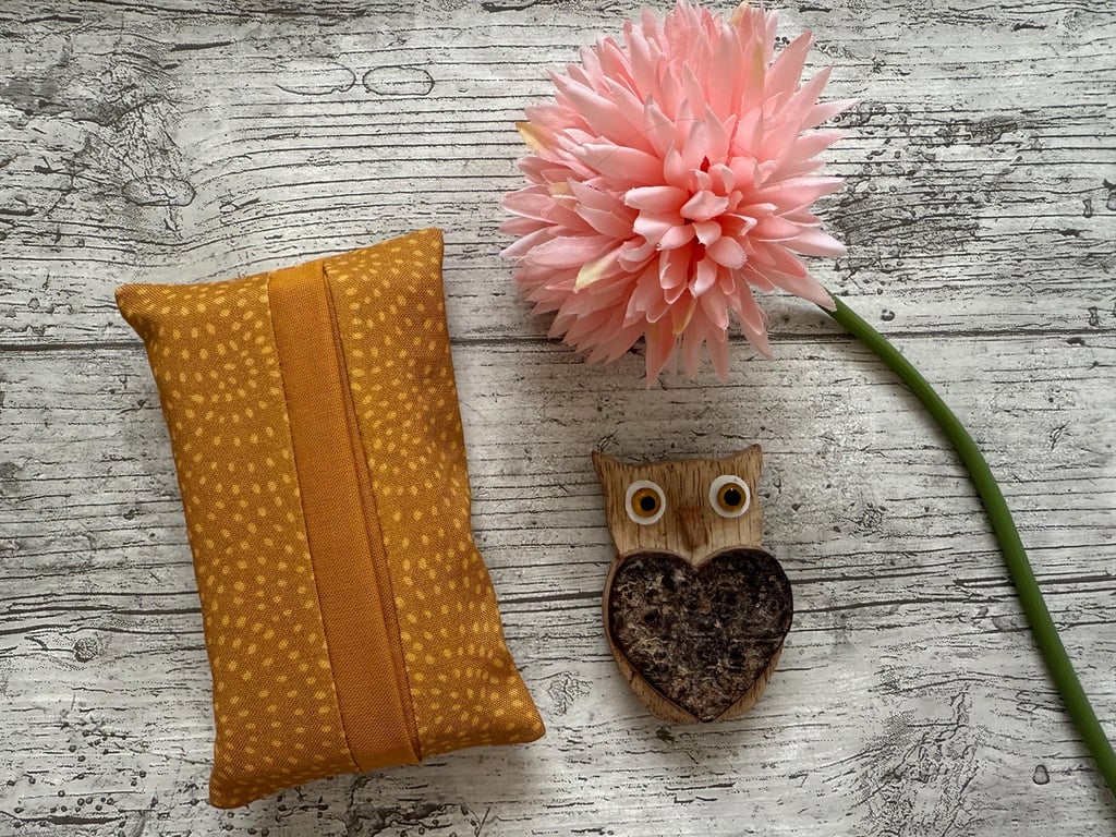 Mustard Fabric Pocket Tissue Holder - Travel Tissue Case - Reusable Tissue Pouch