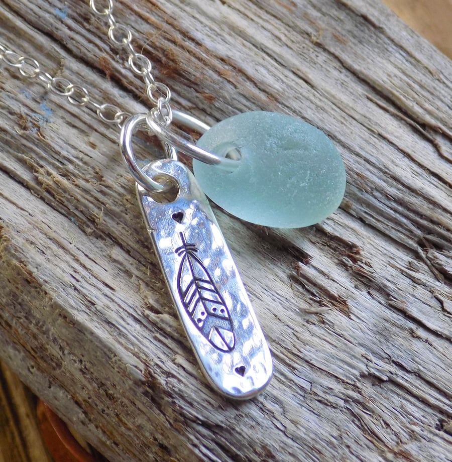 Sterling silver and sea glass drop pendant 