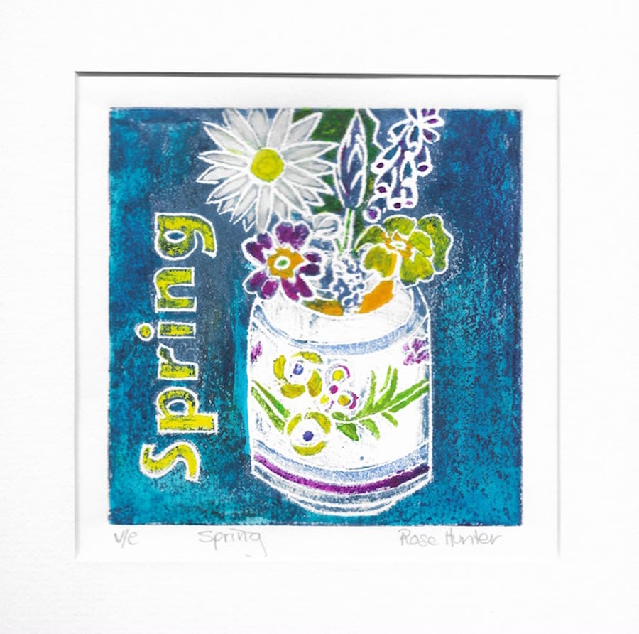Spring - original handpainted lino print 001