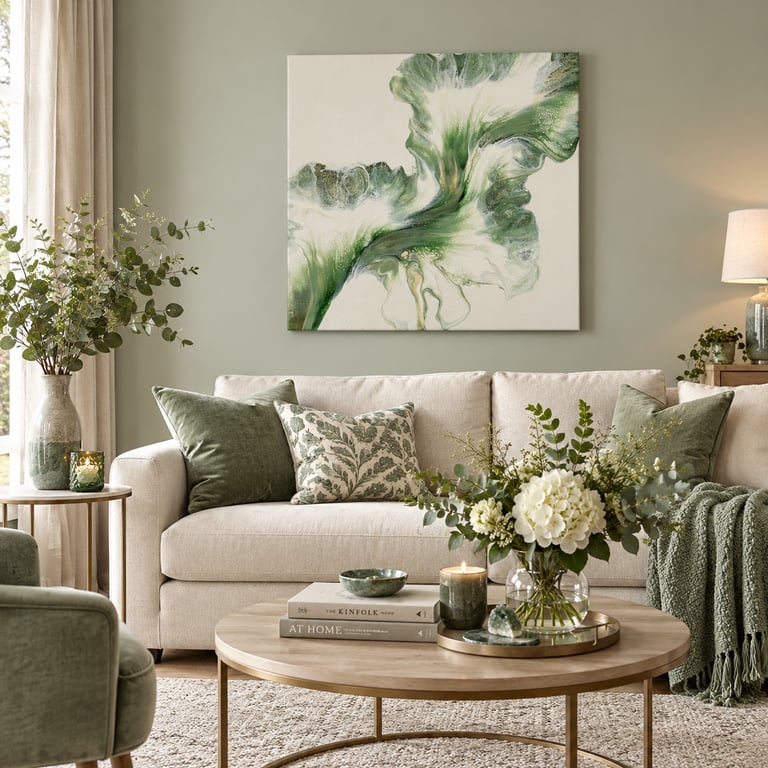 Green Fluid Art Abstract Painting - Original Contemporary Canvas Art