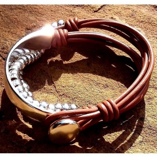 Unusual leather bracelet, Rustic leather bracelet, Unusual leather jewellery, 
