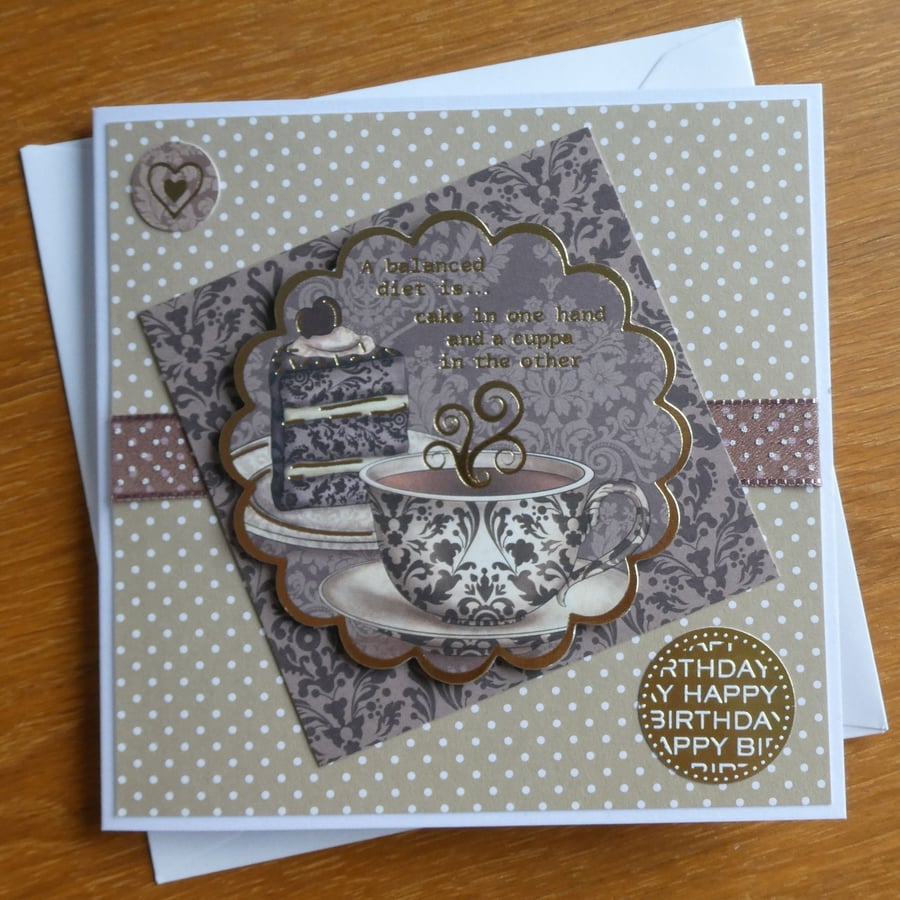 Tea and Cake Birthday Card - Polka Dots