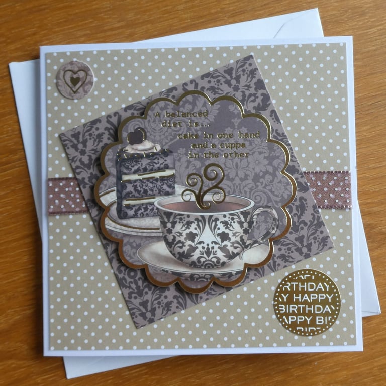 Tea and Cake Birthday Card - Polka Dots