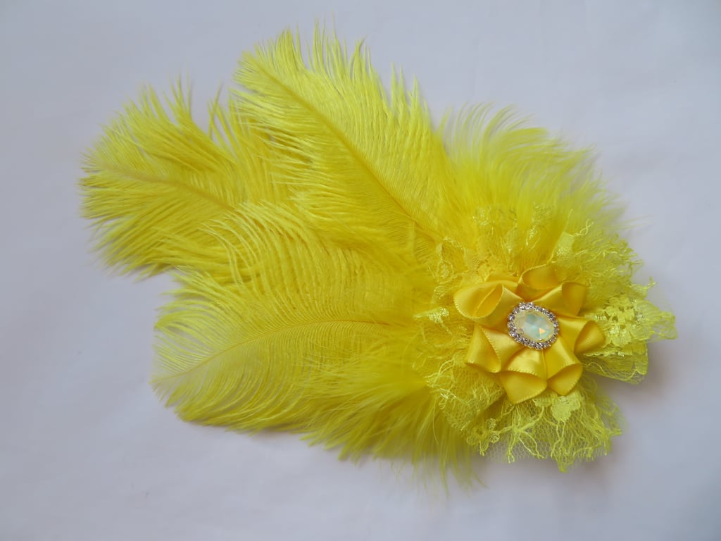 Yellow Ostrich Feather Regency Style Headpiece Fascinator
