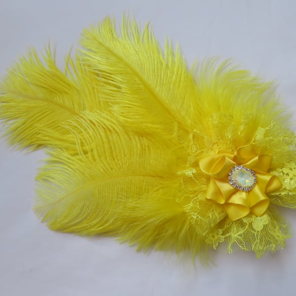 Yellow Ostrich Feather Regency Style Headpiece Fascinator