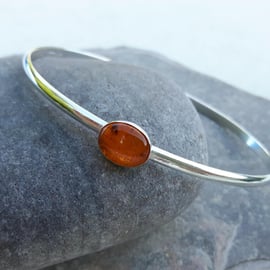 Sterling Silver Oval Bangle with Amber Gemstone 