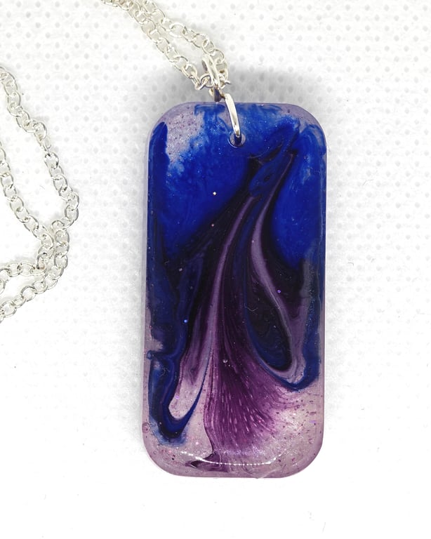 Handmade Resin Necklace: Purple Blue Swirl Pendant