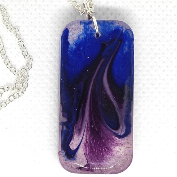 Handmade Resin Necklace: Purple Blue Swirl Pendant