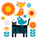 306 - Cat Amongst the Pigeons Cross Stitch Pattern: Nordic style birds (PDF)