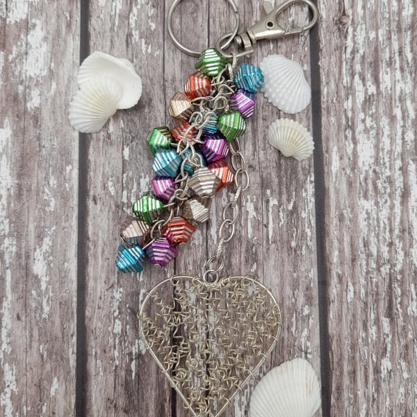 Curly wired heart bag charm